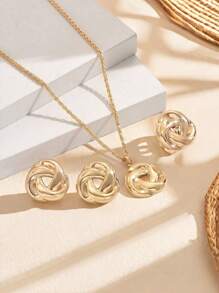 4pcs/Set Minimalist Metal Boho Twisted Knot, Rose Flower Pendant Necklace And Stud Earrings Jewelry Set For Women, Party/Date Accessories Gift Valentines,Mom,Mother,Mother's Day,Gift