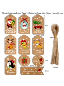 1套50个圣诞装饰标签圣诞立体贺卡标签圣诞树卡片圣诞老人标签圣诞礼盒装饰节日气氛布置挂件装饰标签 - 彩色 - 查看 13