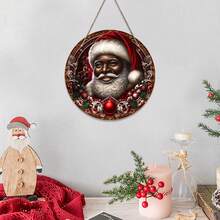Biển treo bằng gỗ hình ông già Noel đen, biển hiệu cửa trang trí ngày lễ Giáng sinh, đồ thủ công bằng gỗ - Nhiều màu - Xem 3
