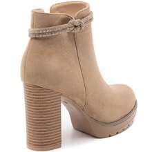 Taupe Suede Ankle Boots With Mid-Heel And Gold Zip – Refined Simplicity And Everyday Comfort - Khaki - View 4