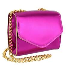 Bolsa Feminina Pequena Metalizada de Alça Corrente Dourada
