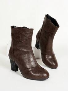 SDEMIN Giày bốt Knight đế dày màu trơn cho nữ, áo khoác ngoài mũi tròn thời trang hoàn hảo với áo len và quần dài, giày bốt đế dày có khóa kéo sau thiết kế đơn giản - màu nâu - Xem 12