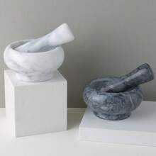 1 Set Of 3.5-Inch Marble Mortar And Pestle Set, Suitable For Grinding Pills, Spices, Garlic, Small Grinder Bowl, Kitchen Supplies (White, Black)