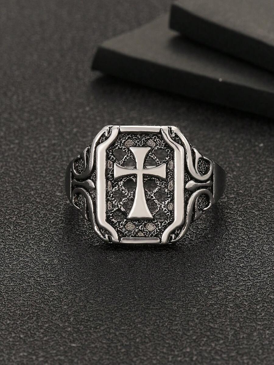 复古嘻哈戒指 - 男士镂空设计黄铜戒指，时尚珠宝适合日常佩戴和特殊场合