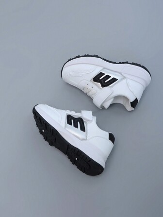 Fashion Kids Casual Sneakers, New Chunky Sneakers, White Shoes, Outdoor Sports Shoes For All Seasons, School Shoes, With Hook And Loop Design For Easy On/Off