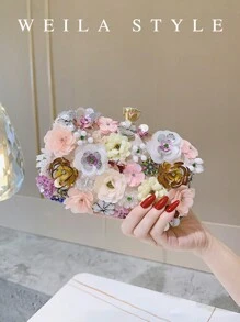 Flower Decor Shoulder Bag, Cheongsam Clutch, Ladies Handbag, Party Bag, Bridesmaid Purse, Bridal Purse, Faux Pearl Clutch, Sequin Beaded Bag, Formal Dress Bag, Chain Small Square Crossbody Bag, Tready Party Bags,Perfect For Party, Wedding, Prom, Dinner/Banquet, Perfectly Matching With Prom Dresses For Women, Prom Accessories,Sequin Dress Women,Sparkly Dress,Elegant Dresses For Women, Elegant Prom Bag, Exquisite Floral Bag For Women