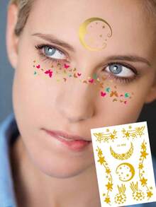 6 件金属纹身贴纸和雀斑贴纸，适合派对的闪亮临时面部纹身，适合节日和化妆舞会的逼真临时纹身贴纸，适合万圣节化妆的万圣节面部纹身 - 彩色 - 查看 8