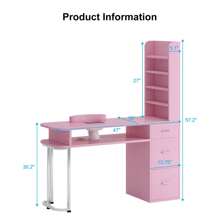 TABU Manicure Table, Professional Nail Table For Nail Tech With Side Cabinet And Large Drawers, Nail Workstation With Dust Collector And Wrist Cushion, Pink - 粉色 - 查看 4