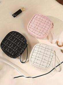 时尚迷你化妆包、轻便多功能化妆包、垫子收纳袋、拉链旅行化妆品收纳盒、美容工具收纳盒、便携式洗漱化妆盒、格子拉链方形手拿包 - 彩色 - 查看 6