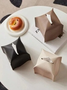 长方形PU皮革纸巾盒，底部带固定带，方形装饰收纳盒，适用于桌面、浴室、汽车、办公室、卧室、客厅等场所，时尚实用家居收纳盒，防水纸巾盒，现代优雅设计，适用于任何房间空间，是理想的餐巾纸收纳方案。 - 彩色 - 查看 7