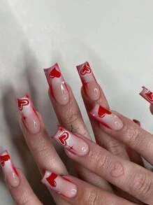 24 chiếc đầu móng tay hình quan tài dài vừa phải, thiết kế hình trái tim màu đỏ để đeo, móng tay giả có thể tháo rời, móng tay giả 3D nhiều màu, tặng kèm 1 dũa móng tay và 1 keo dán móng tay, thích hợp cho các ngày lễ, sự kiện và tiệc tùng - Nhiều màu - Xem 7