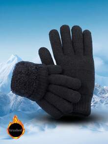 Hai đôi-Một đôi. Găng tay mùa đông hai lớp cho nữ. Găng tay mùa đông dày cho nam và nữ. Màu đen cổ điển. Thích hợp cho cuộc sống hàng ngày, đi chơi, giữ ấm, quà tặng ngày lễ, quà tặng năm mới - màu đen - Xem 1