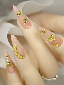 100 chiếc đá quý vàng đính móng tay K9 đá thủy tinh kim cương đồ trang sức vật dụng làm móng nghệ thuật mặt nạ móng tay cho móng tay trang điểm thủ công - Vàng - Xem 3