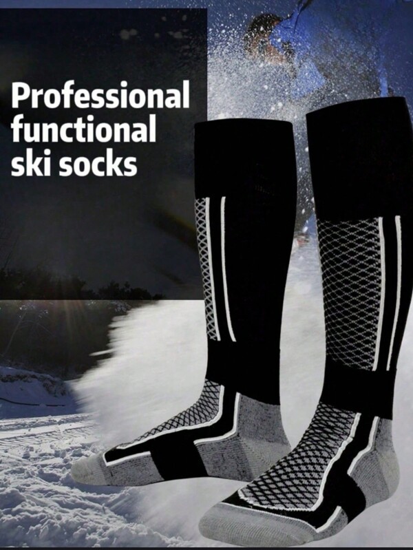 1 Pair Professional Ski Socks, Thick & Warm For Outdoor Sports, Hiking, Winter, Unisex