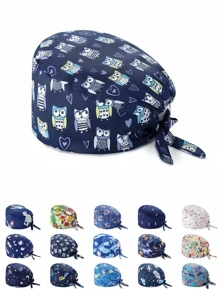1 pieza Gorra de enfermera con estampado de paisaje y dibujos animados, hecha de poliéster, adecuada para médicos, enfermeras, salones de belleza, clínicas veterinarias, se puede usar en todas las estaciones para protección antibacteriana y contra el polvo - Multicolor - Ver 8