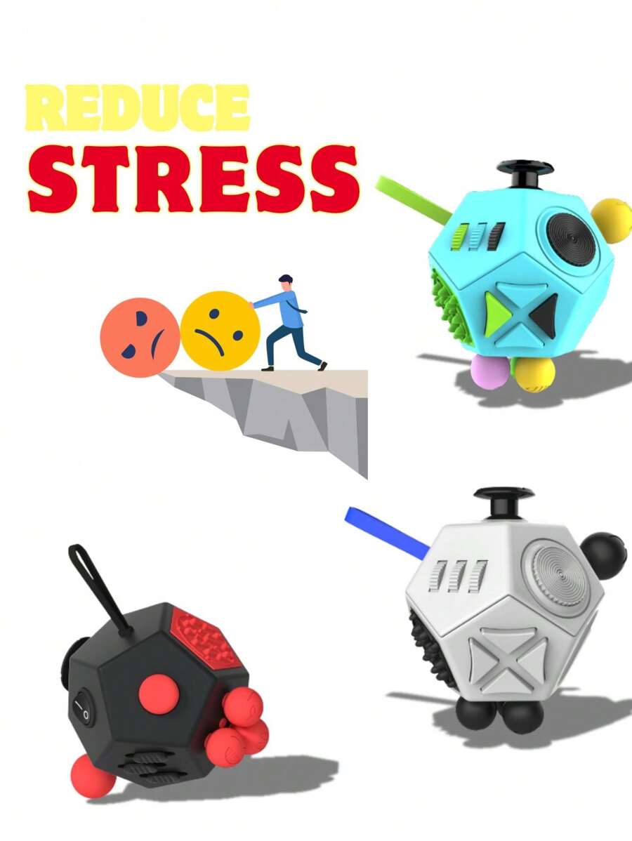 1 件减压玩具，减压立方体，抗焦虑和缓解压力的工具，创意玩具，生日礼物，独特的小礼物，注意力缺陷多动障碍工具玩具，抠皮减压玩具，减轻注意力缺陷多动障碍 (ADD) 患者的焦虑压力 - 彩色 - 查看 1