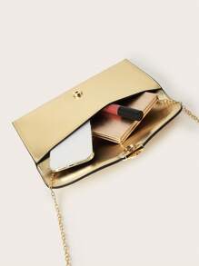 Pochette d'enveloppe de luxe brillante, avec des accessoires métalliques à grain croisé raffinés, en matériau PU, livrée avec une bandoulière en chaîne métallique. Convient pour les fêtes, les mariages, les bals de promo, les dîners de gala. Peut être assorti à une robe de mariée, une robe de soirée, une robe d'anniversaire. Un élégant sac pochette pour femme. - Doré - Voir 7
