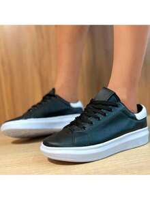 Men's Casual Sports Sneakers, Perfect For Everyday Wear - 黑與白 - 查看 2