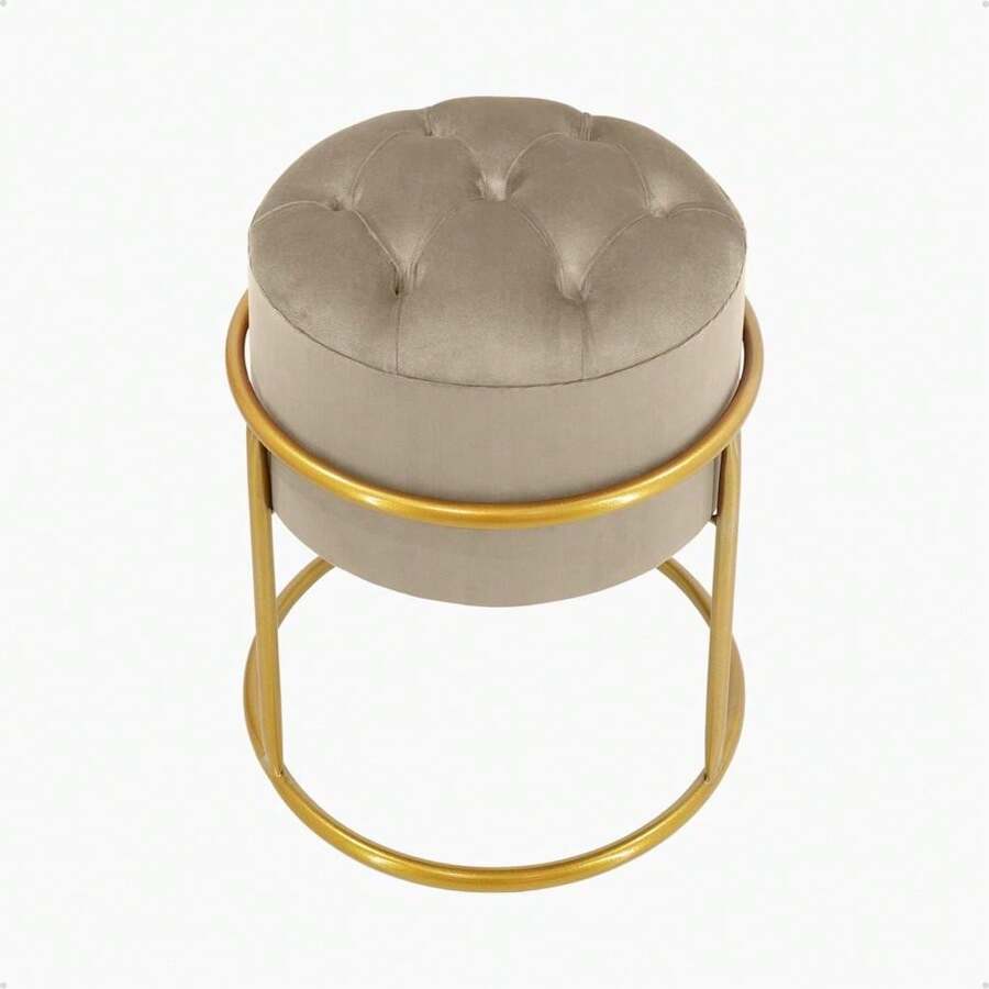 Tufted Ring Pouf With Luxury Velvet Fabric - 米色 - 查看 1