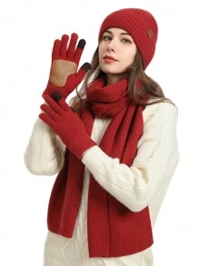 3 件男女通用帽子、手套和围巾套装，情侣款冬季保暖针织户外套装，糖果色冬季保暖套装，节日礼物