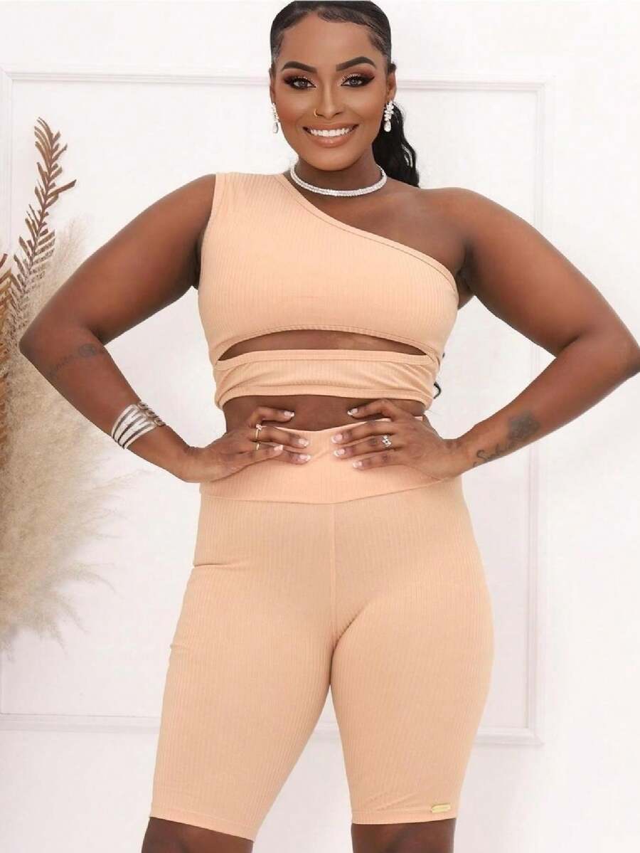 Bermuda Set With Zero Sleeve Crop Top - 米色 - 查看 1