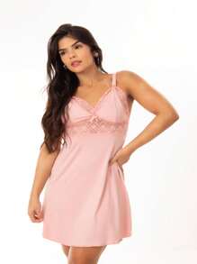 Breastfeeding Nightgown Postpartum Maternity Pregnant Easy Open Pregnant Pajamas Lace Comfort Microfiber - Màu hồng gỉ - Xem 2