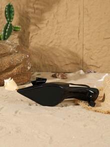 女士优雅漆皮尖头露跟高跟鞋，带蝴蝶结，适合礼服和婚礼 - 黑色 - 查看 6