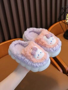 Dép đi trong nhà và ngoài trời cho trẻ em mới mùa thu và mùa đông hình thỏ hoạt hình dễ thương, thoải mái, không trơn trượt, đế mềm, đế PVC ấm áp, dép đi trong nhà - Hồng - Xem 3