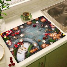 1 件圣诞主题吸水垫，姜饼人图案，橡胶底和涤纶顶，非常适合干燥餐具和台面，家居装饰 - 彩色 - 查看 25