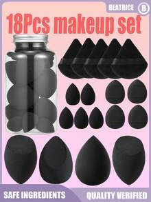 1/8/18 piezas Esponjas de maquillaje, Difusor de maquillaje, Borlas de maquillaje, Mini difusor de maquillaje, Mini borla de polvo, Juego de herramientas de maquillaje, que incluye: 4 difusores de maquillaje con forma de gota de agua, 5 mini difusores de maquillaje, 4 borlas de maquillaje para dedos, 5 borlas de polvo de maquillaje (borlas de polvo triangulares suaves), Estuche para guardar borlas de polvo. Adecuado para herramientas de maquillaje líquido y en polvo, diseñado especialmente para el contorno, el área del ojo y la esquina de los ojos. Recipiente para mezclar base de maquillaje, borlas de polvo suaves, borla con forma de abanico, herramientas de maquillaje rosas, herramientas de maquillaje facial para uso en seco y húmedo, adecuadas para fijar el maquillaje - Negro - Ver 13