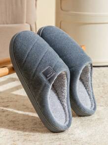Simple Men's Autumn/Winter Slippers - Slip-Resistant, Fluffy & Warm, Home Shoes - Grey - View 10