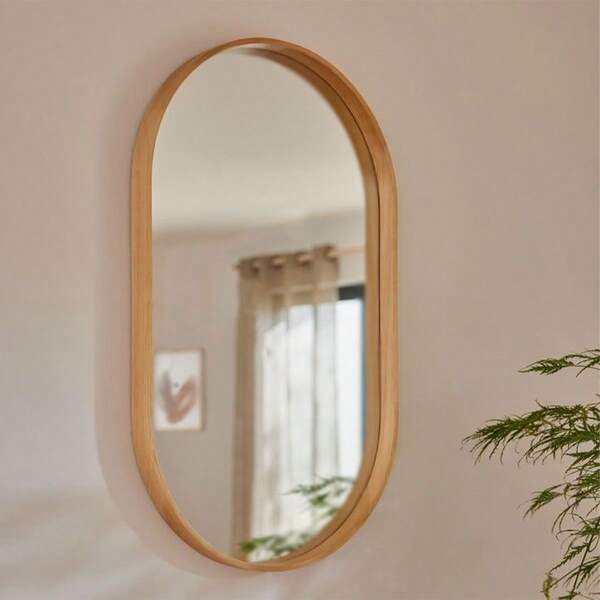 Espelho Oval Madeira Pequeno Moderno