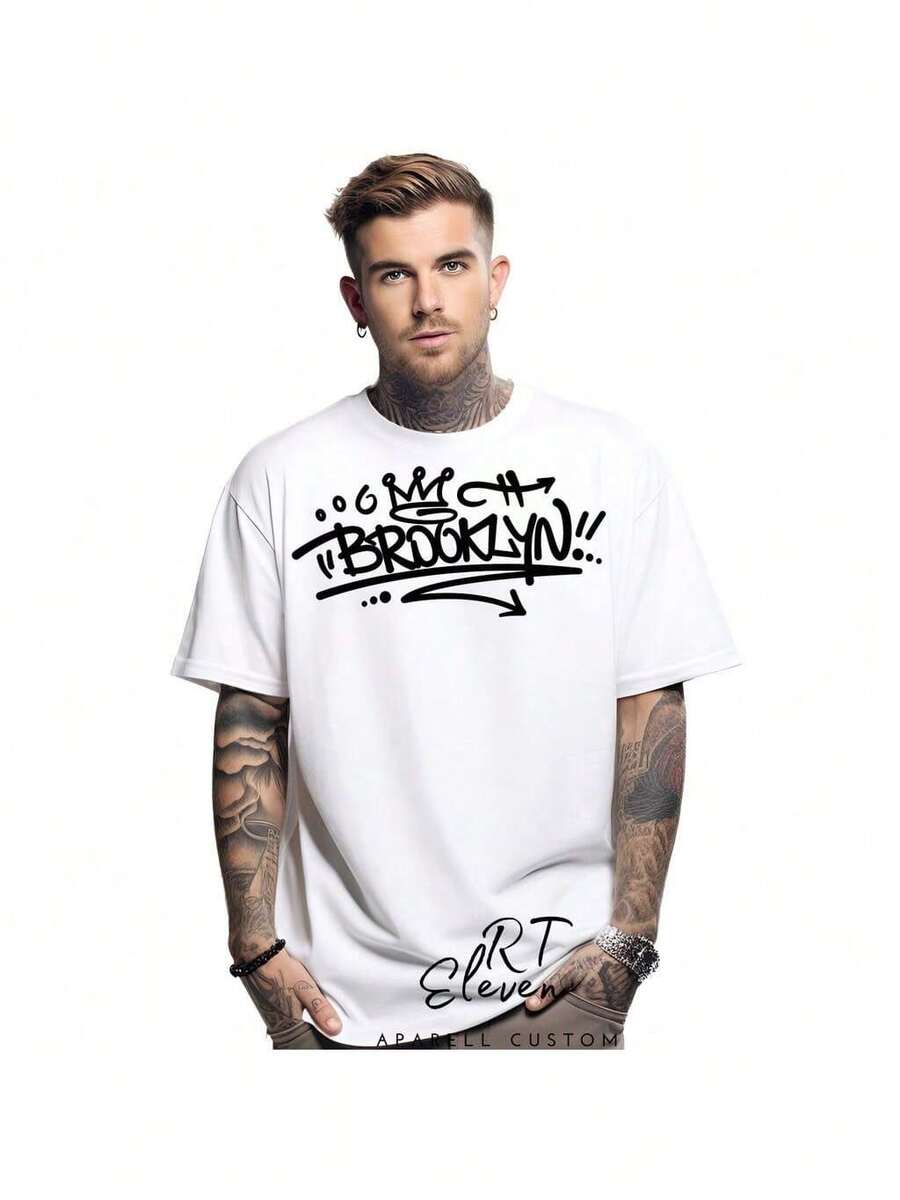 Brooklyn King Oversized Streetwear T-Shirt For Men And Women 100% Cotton Premium Mesh - 白色 - 查看 1