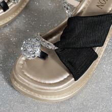 Sandales compensées à plateforme décorées de strass, style de rue pour femmes en été. Orteil ouvert, orteil rond, confortables, doux, antidérapants et respirants, polyvalents