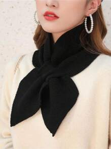 Minimalist Solid Color Knit Cross Scarf Stylish Versatile Warm Neck Scarf Autumn Winter Coldproof Elastic Scarf