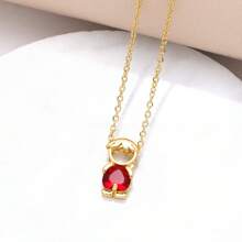 1pc European & American Minimalist Copper Plated Heart Zirconia Couple Pendant Necklace Set Valentines,Mom,Mother,Mother's Day,Gift - Gold - View 27