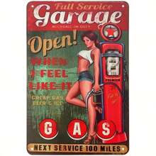 Biển quảng cáo bằng kim loại Vintage Garage Full Service Pin-Up Girl - Trang trí tường bằng sắt cổ điển cho quán cà phê, quán bar, quán rượu - Biển quảng cáo trang trí mới lạ vui nhộn, 20,32x30,48 cm - Lý tưởng cho cả nam và nữ - nhiều màu - Xem 1