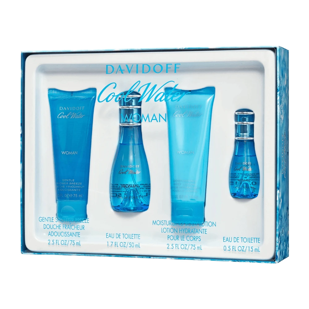 Davidoff Cool Water Women 4-Piece EDT Gift Set – 1.7 Oz Eau De Toilette Spray, 2.5 Oz Body Lotion & Shower Gel, 0.5 Oz Mini EDT – Fresh Aquatic Fruity Floral Perfume For Women Summer Fragrance - 花卉印花 - 查看 1