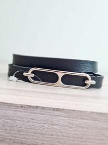THIN WOMEN'S BELT 1 CM WIDTH SILVER BUCKLE BOW - 黑色 - 查看 1