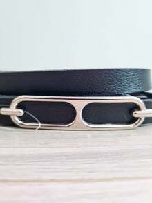 THIN WOMEN'S BELT 1 CM WIDTH SILVER BUCKLE BOW - 黑色 - 查看 4