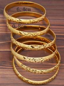 1 pieza Brazalete abierto vintage bañado en oro de 24K, hecho de cobre, sin mosaico, apropiado para uso diario y regalo, estilo de moda de señora de Medio Oriente Dubai