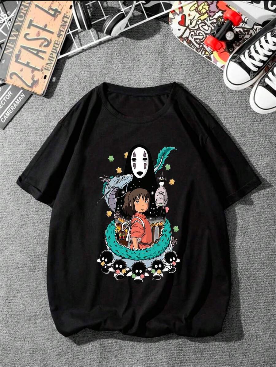 Unisex 100% Cotton Chihiro Streetwear T-Shirt Fast Shipping - màu đen - Xem 1