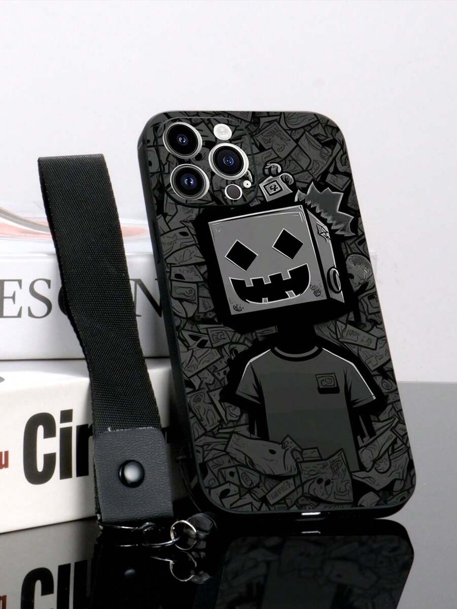 1 件黑色 TPU 纸板头人图案防震手机壳和 1 件黑色地雷扣腕带，适用于 /Android///OPPO 手机 - 彩色 - 查看 1