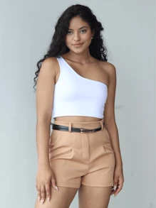 Women's Tailored Shorts With Belt And Zipper - 米色 - 查看 1