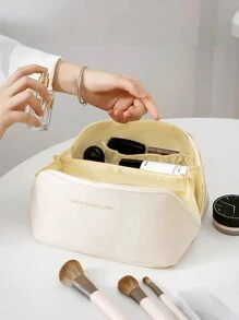 1 szt. Kreatywna kosmetyczka, kosmetyczka ze skóry PU, duża pojemność, modny i przenośny organizer na przybory toaletowe, wysokiej jakości brązowy kolor z koronką i plisowanym wzorem, wielofunkcyjna minimalistyczna kosmetyczka