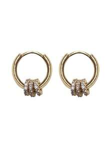 1 chiếc khuyên tai tròn nhỏ đính đá Rhinestone sang trọng nhẹ tinh tế, thiết kế tối giản dành cho phụ nữ - Vàng - Xem 5