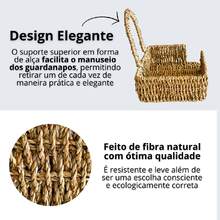 Kit 2 porta guardanapos cozinha bancada mesa bar restaurante servir refeições decorar organizador rústico fibra natural palha trançada rattan decoração festa
