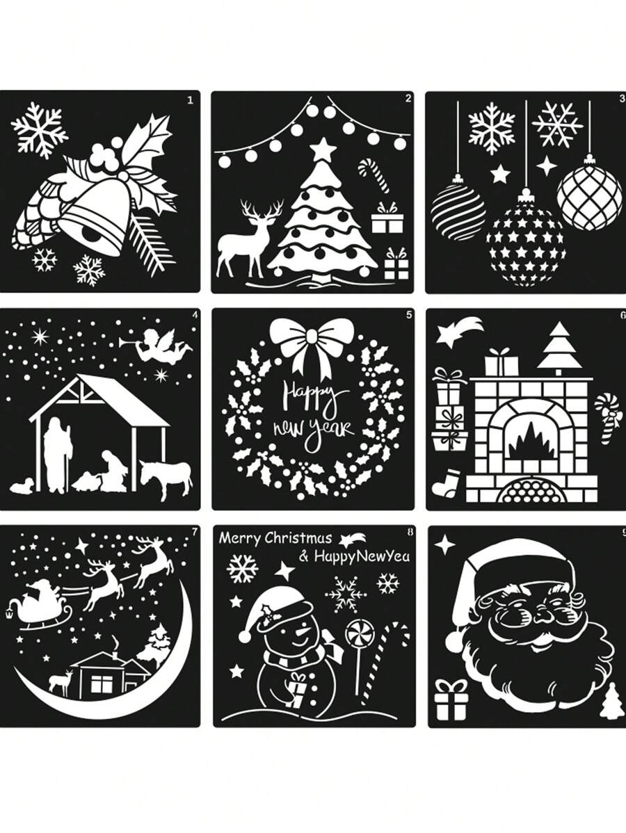 12pcs Christmas Painting Templates, Wall Mural Graffiti Spray Painting