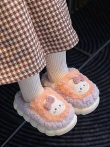 Dép đi trong nhà và ngoài trời cho trẻ em mới mùa thu và mùa đông hình thỏ hoạt hình dễ thương, thoải mái, không trơn trượt, đế mềm, đế PVC ấm áp, dép đi trong nhà - Hồng - Xem 2