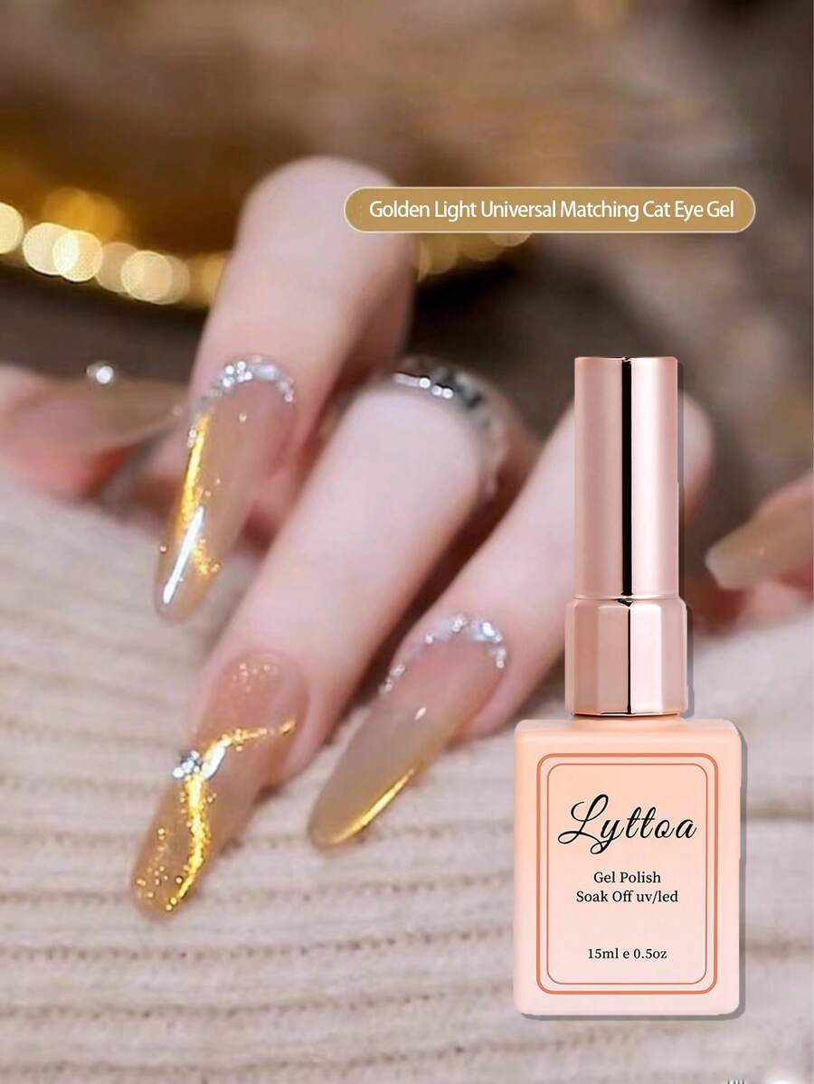 LYTTOA 15ml/1 件磁性猫眼指甲油，金色闪光磁性指甲油，适合 DIY 家庭美甲和礼物，适合女性